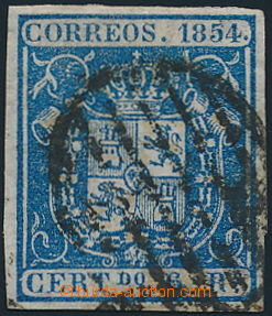 163585 - 1854 Mi.30w, Znak 6R modrá, velmi hezký střih; zk. Galvez