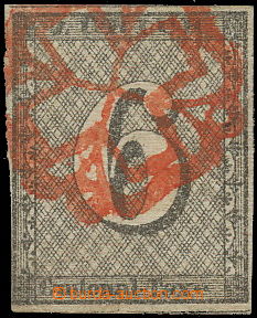 163594 - 1843 ZÜRICH  Mi.1II, 6Rp vodorovný podtisk, pěkné roseto
