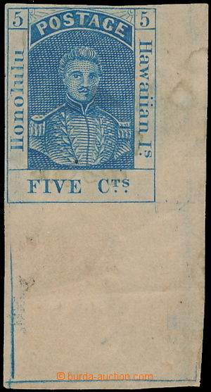 163612 - 1857 Sc.9, King Kamehameha 5C blue, blued paper; small flaw,
