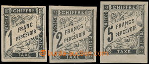 163629 - 1884 Mi.PI-III, set of unissued stamps 1Fr, 2Fr, 5Fr in blac