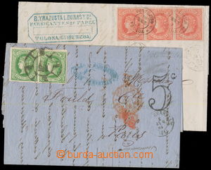 163649 - 1864 2 dopisy zaslané do Francie, vyfr. zn. 3x Mi.56, 4Cs 