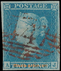 163674 - 1841 SG.14h, Victoria 2P blue, letters A-J, with ČERVENÝM 