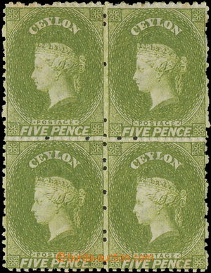 163688 - 1867-1870 SG.66, Viktorie 5P žluto-olivová, 4-blok; někol