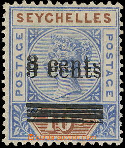 163696 - 1901 SG.37a, Viktorie 10c s přetiskem 3c, přetisk DVOJITÝ