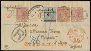 163701 - 1896 R-dopis do Plymouthu vyfr. zn. SG.56, 61, 68, přifrank