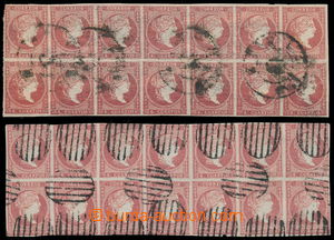 163845 - 1856 Mi.40, Isabella 4Cs red, 2x block of 14, numeral and cl