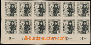163915 -  PLATE PROOF  Pof.163, value 90h black, blk-of-12 with contr