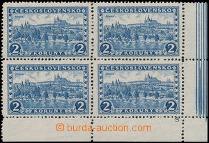 164181 - 1926 Pof.225, Prague 2CZK blue, LR corner blk-of-4 with plat