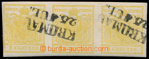 164366 - 1850 Mi.1, Znak 1Kr žlutá, III. typ, MP, vodorovná 3-pás