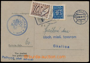 164568 - 1946 official card to Skalice, where postal-charge hrazeno r