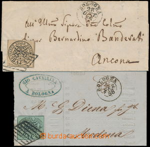 164858 - 1852 2x dopis z Boloně (Bologna), jednou tiskopis vyfr. Sas