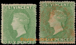 164954 - 1875-1878 SG.26, Victoria 6P green, unused and used with red