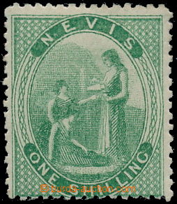 164959 - 1866-1870 NEVIS SG.14, Allegory 1Sh green, perf 15; very nic