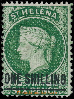 164960 - 1876 SG.26, Viktorie 6P zelená, přetisk ONE SHILLING; velm