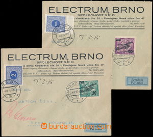 165417 - 1929 2 pcs of commercial airmail letters underpaid and burde