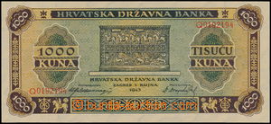 165529 - 1943 CHORVATSKO  1000 Kuna, Pick 12, série Q