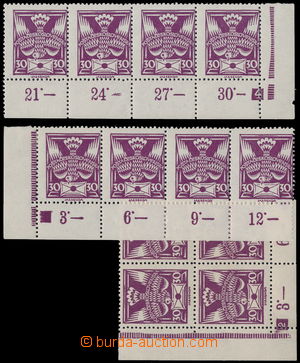 165539 -  Pof.150A, 30h violet, selection of block of four and two 4-