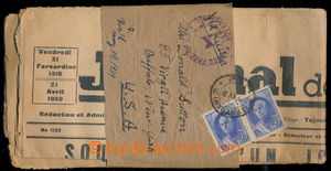 165773 - 1939 celé noviny zaslané do USA, vyfr. zn. Pahlavi 15D, Mi