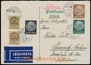 165836 - 1939 answer part postcard to Germany, with Hindenburg 1, 3 a