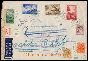 165868 - 1942 RACHOVO  Reg and airmail letter to Sudetenland and retu