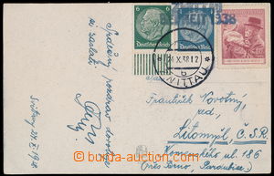 165877 - 1938 pohlednice zaslaná z obsazených Sudet do Litomyšle, 