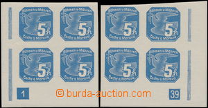165956 - 1939 Pof.NV2, 5h modrá, levý i pravý dolní rohový 4-blo