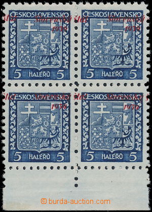 166016 - 1939 Zsf.2, Coat of arms 5h blue, block of four with lower m