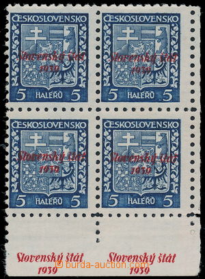 166017 - 1939 Zsf.2, Coat of arms 5h blue, LR corner block of 4, vert