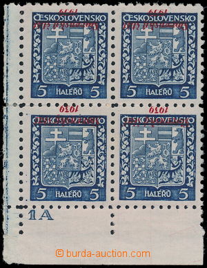 166018 - 1939 Alb.2, Coat of arms 5h blue, LL corner blk-of-4 with pl