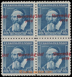 166033 - 1939 Alb.7, Comenius 40h blue, block of four, horiz. shifted