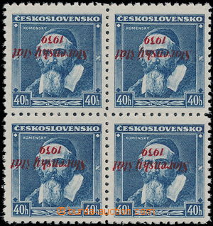 166035 - 1939 Zsf.7, Comenius 40h blue, block of four, INVERTED OVERP