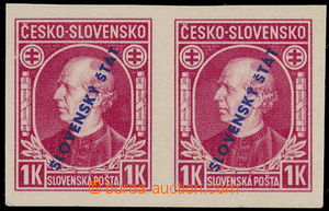 166048 - 1939 Zsf.N24, Hlinka 1 K red, horizontal pair, imperforated!
