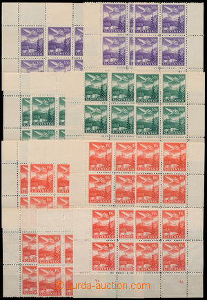 166054 - 1939-40 Alb.L1-L9, Airmail, selection of corner blk-of-4 cre