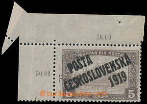 166187 -  Pof.117, 5 Koruna brown, overprint type I., upper corner pi