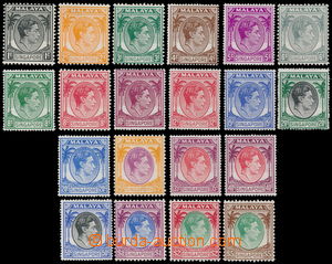 166404 - 1948-52 SG.1-15, 16-30, Jiří VI., sestava 20ks známek, no