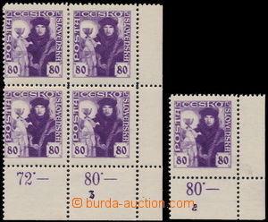 166594 -  Pof.162, 80h violet, corner blk-of-4 with plate number 3 an