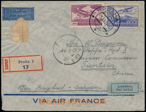 166608 - 1934 PRAGUE - TIENTSIN, Registered airmail letter addressed 