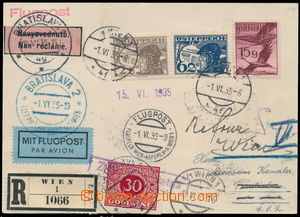166630 - 1935 first flight WIEN - BRATISLAVA, Reg and airmail card se