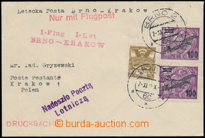 166784 - 1927 zpětný first flight BRNO - CRACOW, letter sent as Air