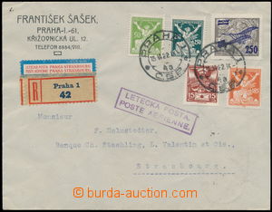166873 - 1922 PRAGUE - ŠTRASBURK, Reg and airmail letter to France, 