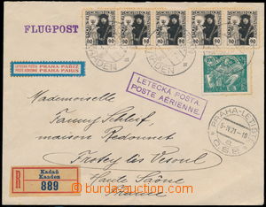 166877 - 1921 PRAGUE - PAŘÍŽ, Reg and airmail letter sent in/at p