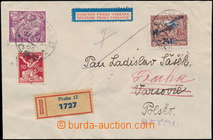 166926 - 1921 PRAHA - VARŠAVA, R-dopis zaslaný do Polska, všechny 