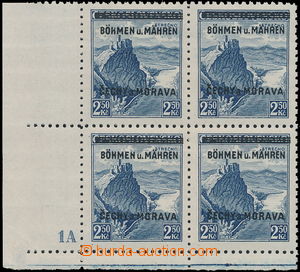 166980 - 1939 Pof.15, Strčno 2,50Kč modrá, levý dolní rohový 4-