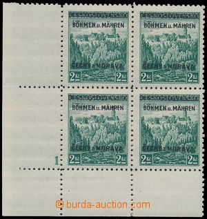 166981 - 1939 Pof.14, Zvíkov 2Kč zelená, levý dolní rohový 4-bl