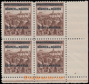 167156 - 1939 Pof.16, Bohemian Paradise 3CZK brown, LR corner blk-of-