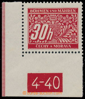 167353 - 1939 Pof.DL4, 30h červená, levý dolní rohový kus s DČ 