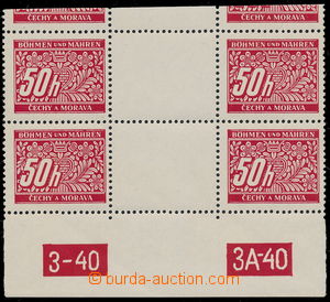 167354 - 1939 Pof.DL6, 50h red, 2-stamps gutter cut at top with plate