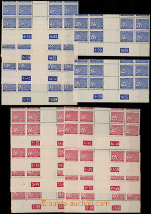 167369 - 1939 Pof.DL1-14, selection of 4-stamp gutter cut at top, in 