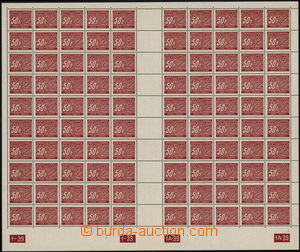 167371 - 1939 Pof.DL6y-x, 50h red, complete 100 pcs of counter sheet 