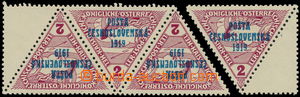 167500 -  Pof.55 blank coupon, Triangle 2h violet, str-of-3 with coup